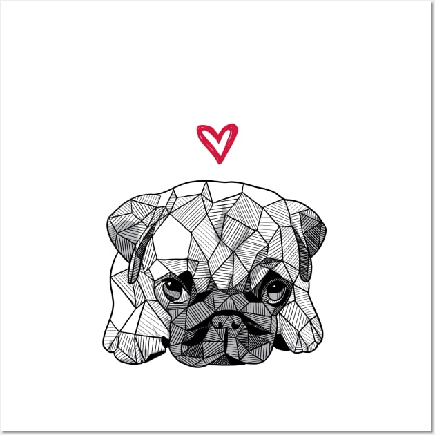 Sketchy Geometric Baby Pug Puppy Wall Art by polliadesign